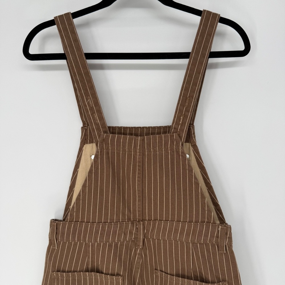 WEWOREWHAT SLIT OVERALL SHORT BROWN PINSTRIPE 100% COTTON SMALL NWT - FLAW - Picture 12 of 12